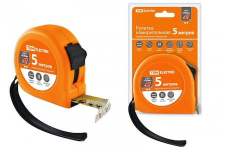 TDM ELECTRIC SQ1018-0106 Рулетка, длина 5 м, стальная лента, ширина 19 мм, прорезиненное покрытие, магнит, "Рубин" TDM